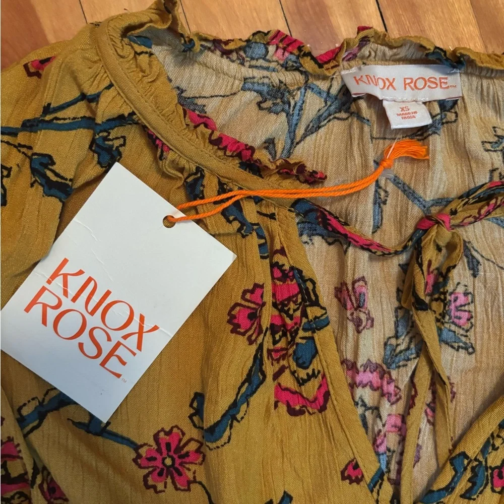 Knox Rose Mustard Floral Long Sleeve Dress - Picture 2 of 3